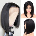 Front lace black short straight wig half hand-woven chemical fiber high temperature silk black colour