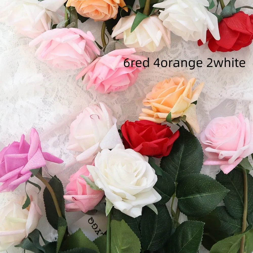 Artificial silk rose bouquet with 42cm length and 8.5cm flower head in multiple colour options