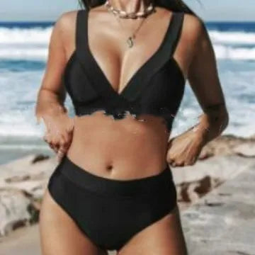 Solid colour women's bikini set on a hanger, showing slim fit top and bottom.
