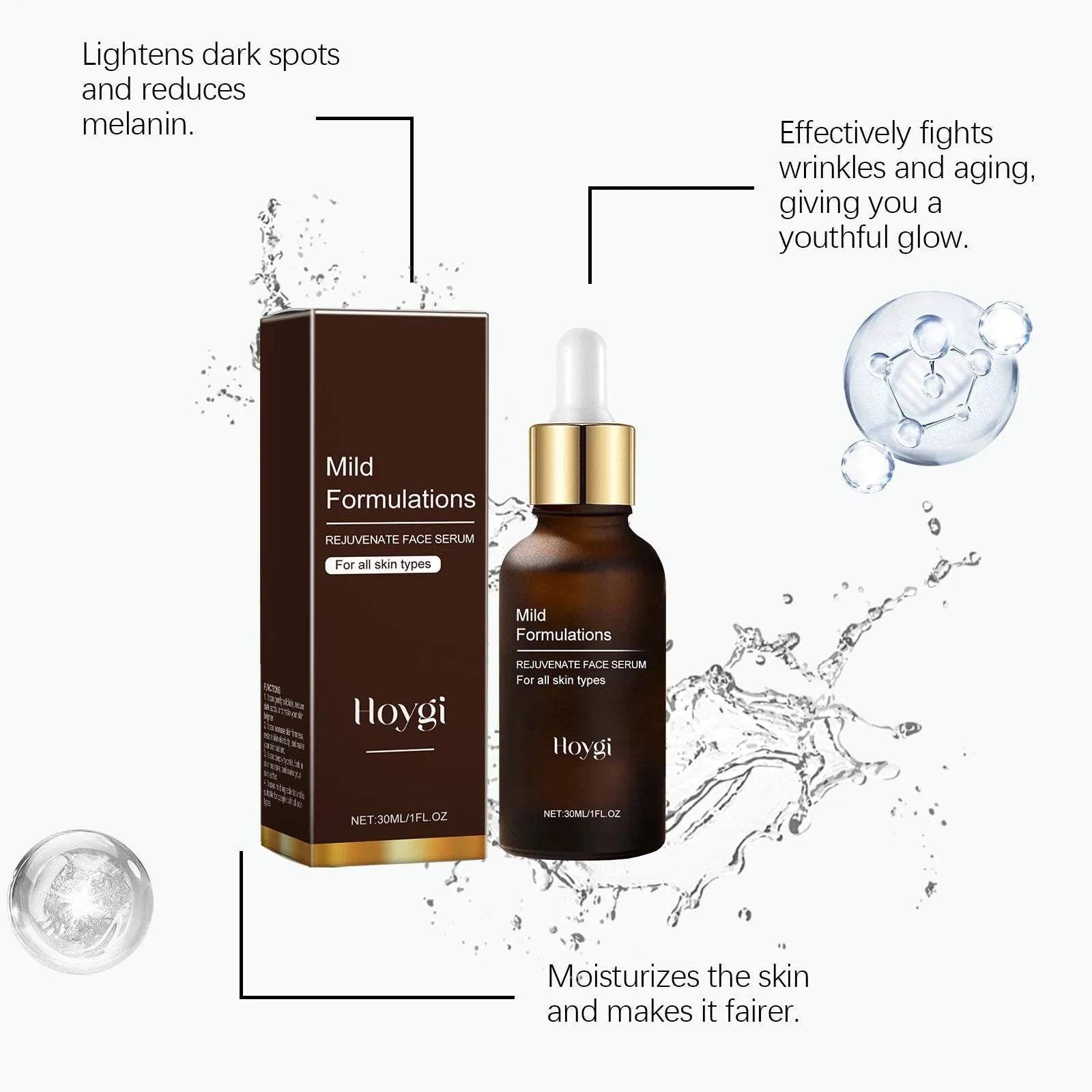 30ml facial skincare essence bottle with collagen, vitamin C and hyaluronic acid