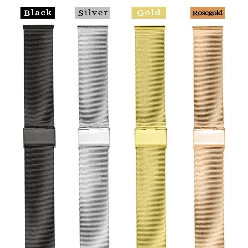 Milani stainless steel and woven silk watch band in silver, shown detached from a watch.