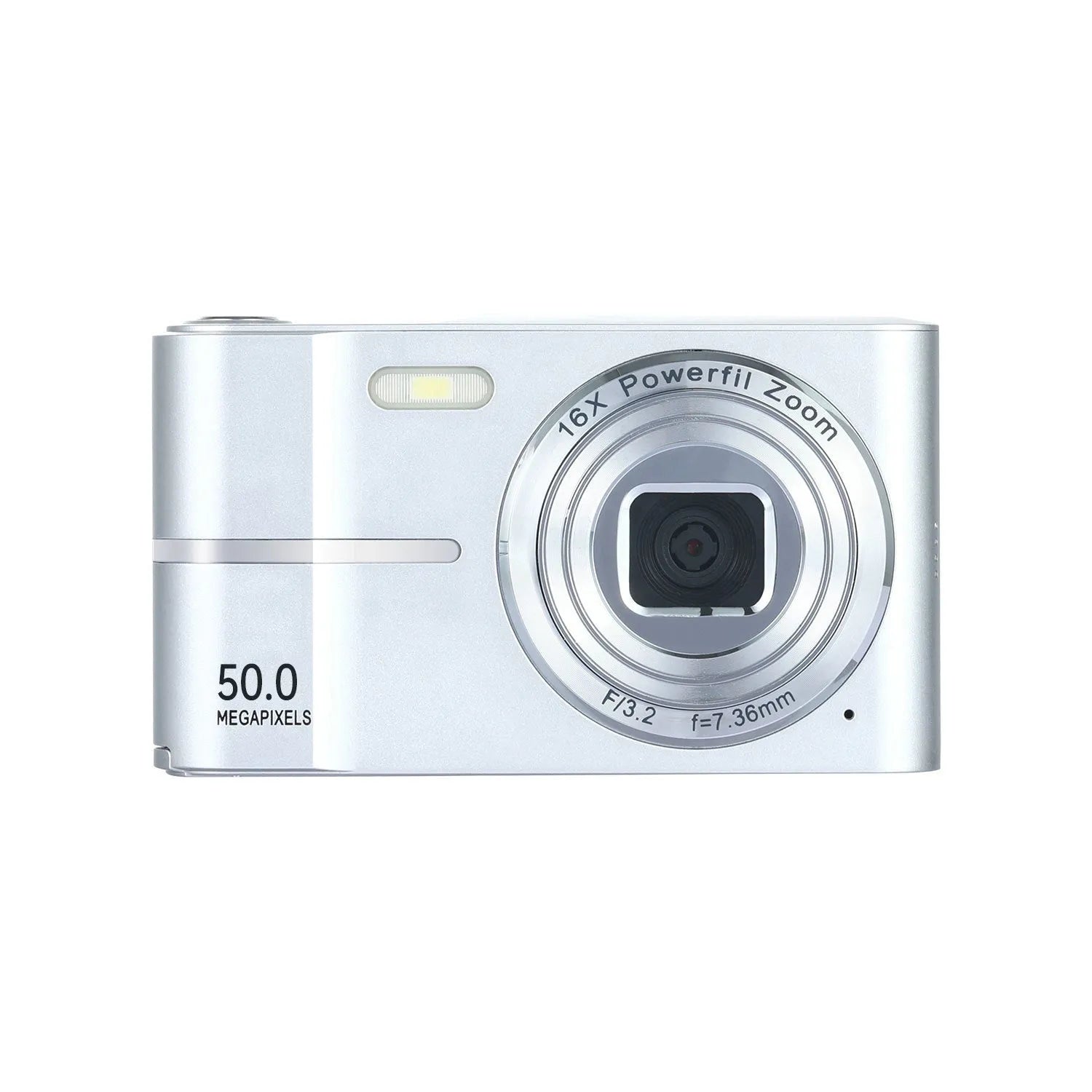 Compact HD 4K digital student camera in black, green, pink, or white with a lanyard and charging cable.