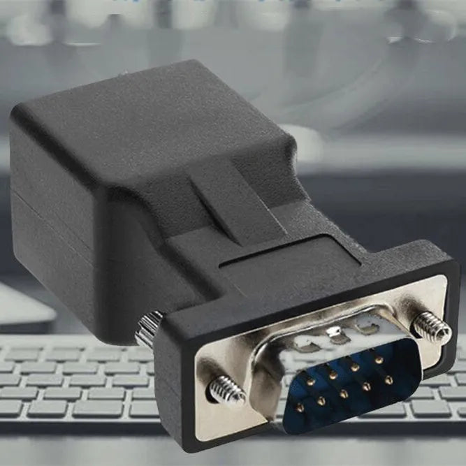 Black alloy VGA male to RJ45 adapter for computer video extension up to 20 metres