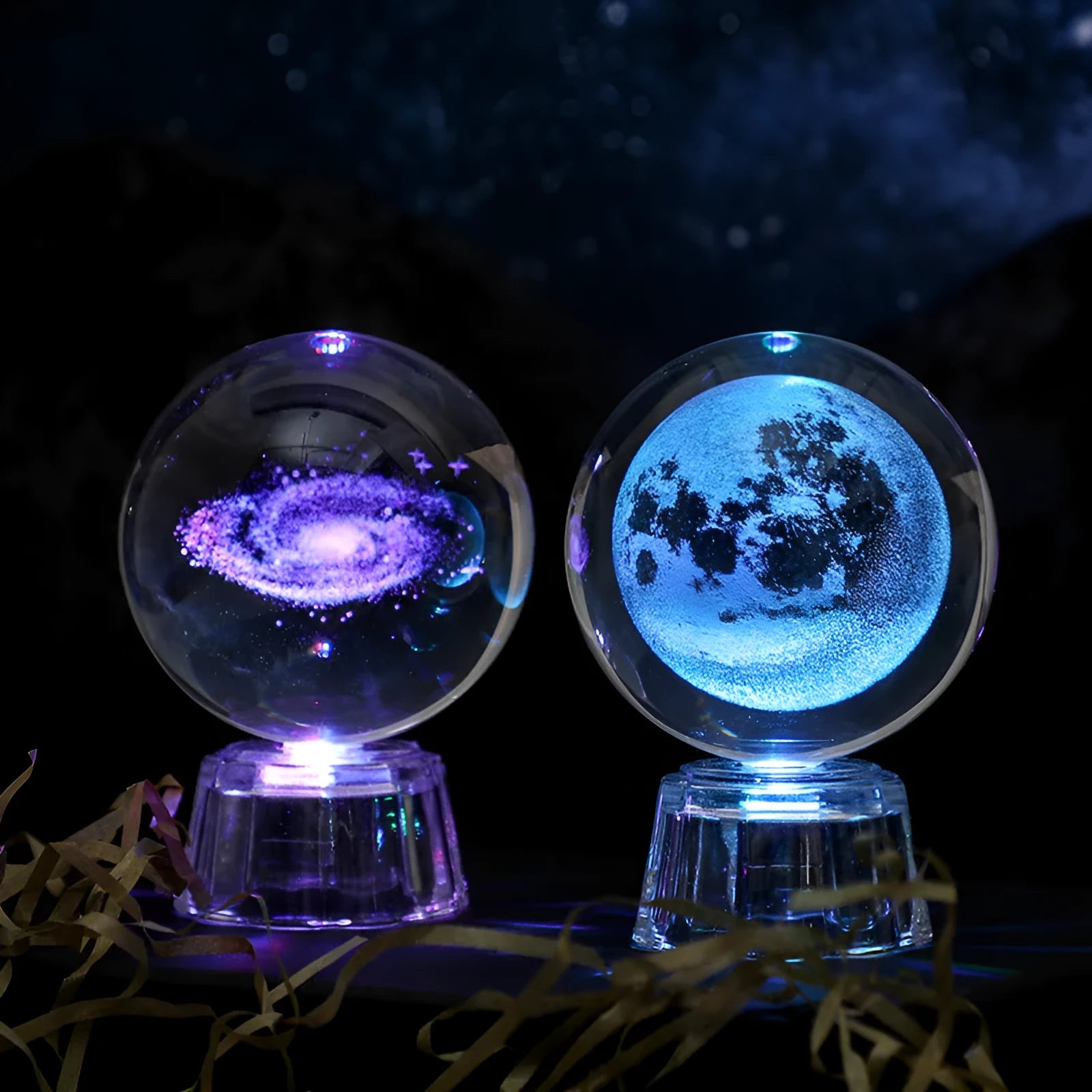 Transparent 6cm crystal ball ornament with inner carving on a fixed base, modern minimalist decor.