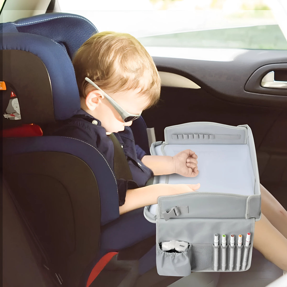 Gray children's toy car writing board tray travel artboard bag made from water-repellent cloth