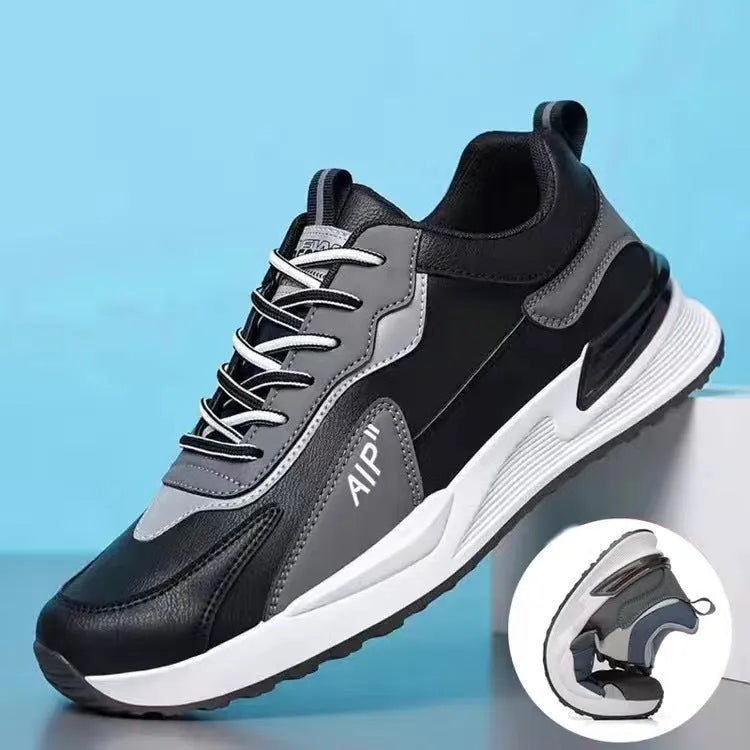 Men's casual colour-block lace-up sneakers with soft sole, black, grey, white options