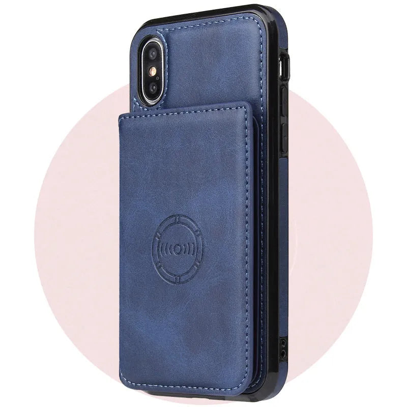Imitation leather card wallet phone case for iPhone 11 in multiple solid colours.