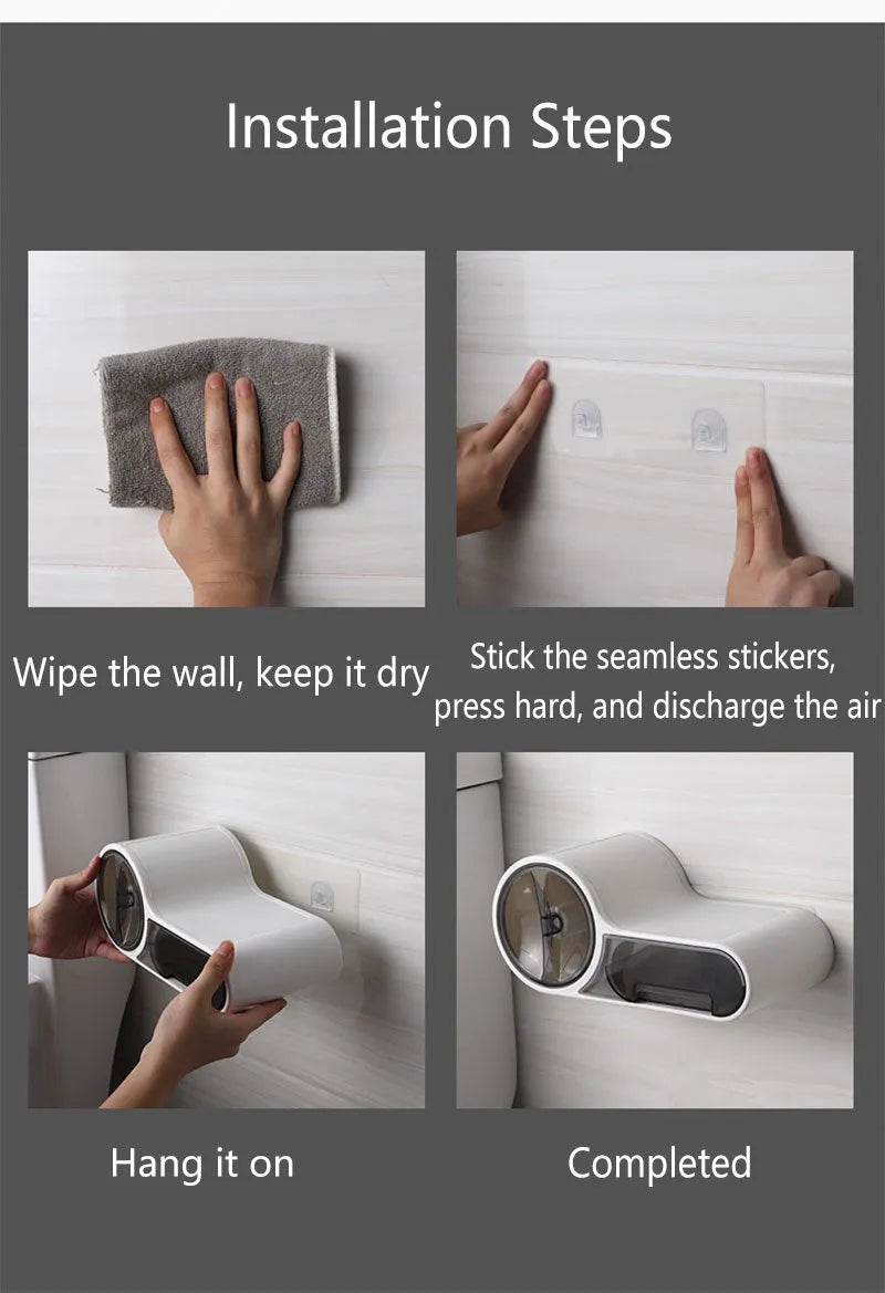 White plastic toilet roll holder with curved design for wall mounting