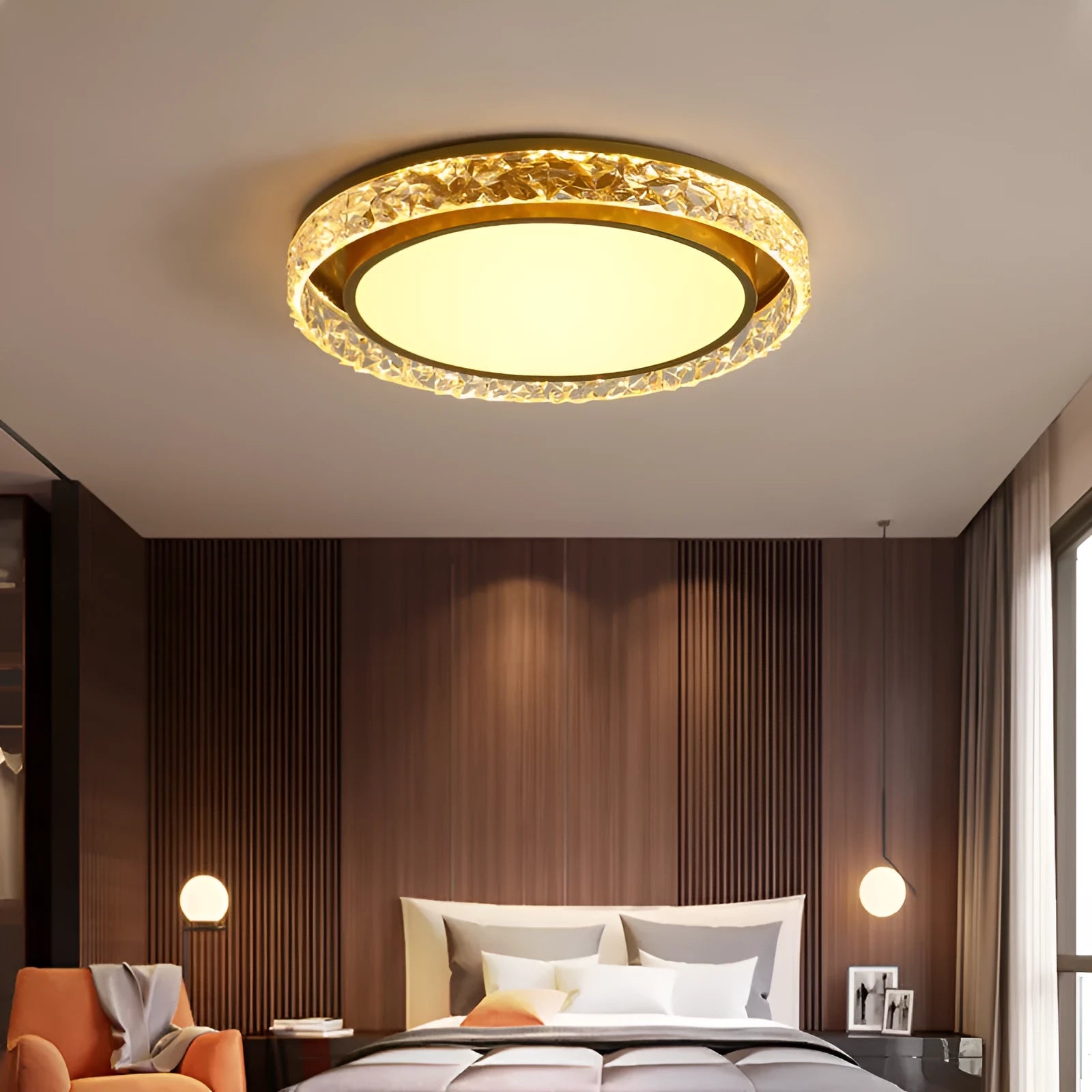 Nordic iron and acrylic ceiling lamp 50cm diameter with three-colour dimming, shown in white finish