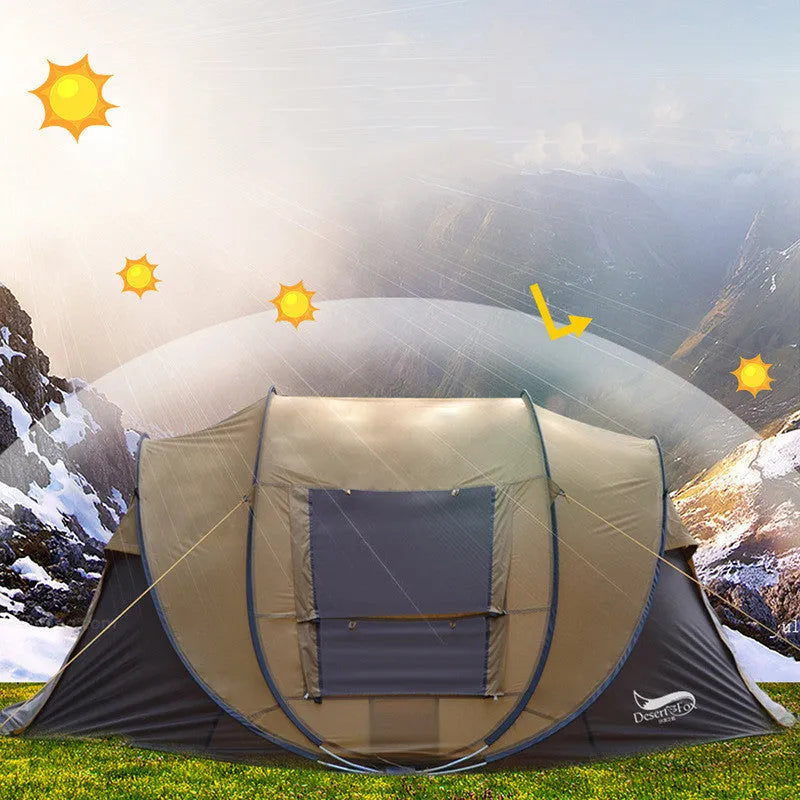 Automatic 3-4 person rainproof camping tent 200x280x120cm in khaki coffee or grass green