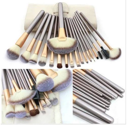 Persian make-up brush set with rice white bristles and champagne colour handles, unbranded, 12-24 pieces