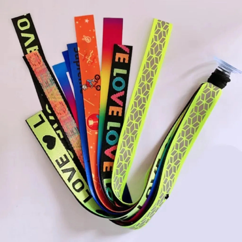 A decorative ribbon streamer for attaching to a child's roller skate or ski helmet, shown in a selection of colours.