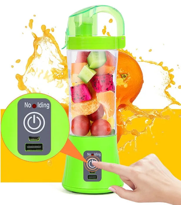 Blue handheld USB rechargeable fruit juicer with 400ml capacity cup