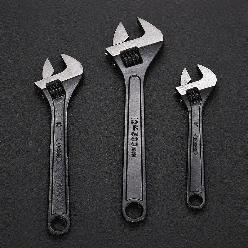 High carbon steel adjustable open-end wrench showing adjustable jaw mechanism and ergonomic handle.