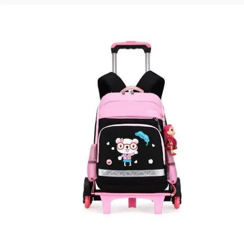 Korean-style detachable trolley school bag in Oxford cloth, shown in black and rose red colours