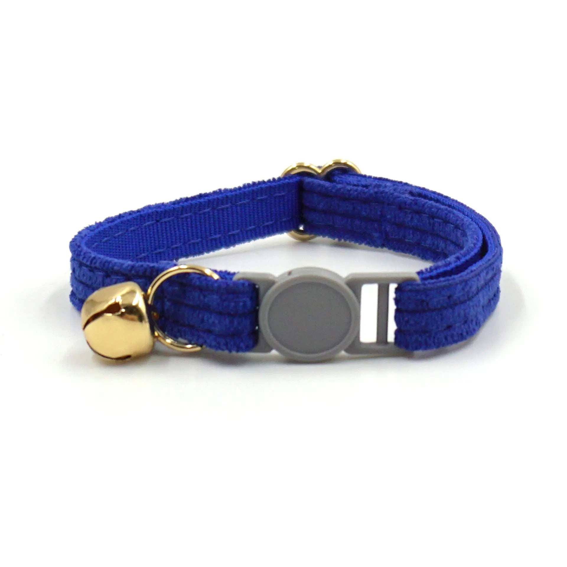 Cat collar with safety buckle and bell, available in corduroy or velvet, in multiple colours for small cats.