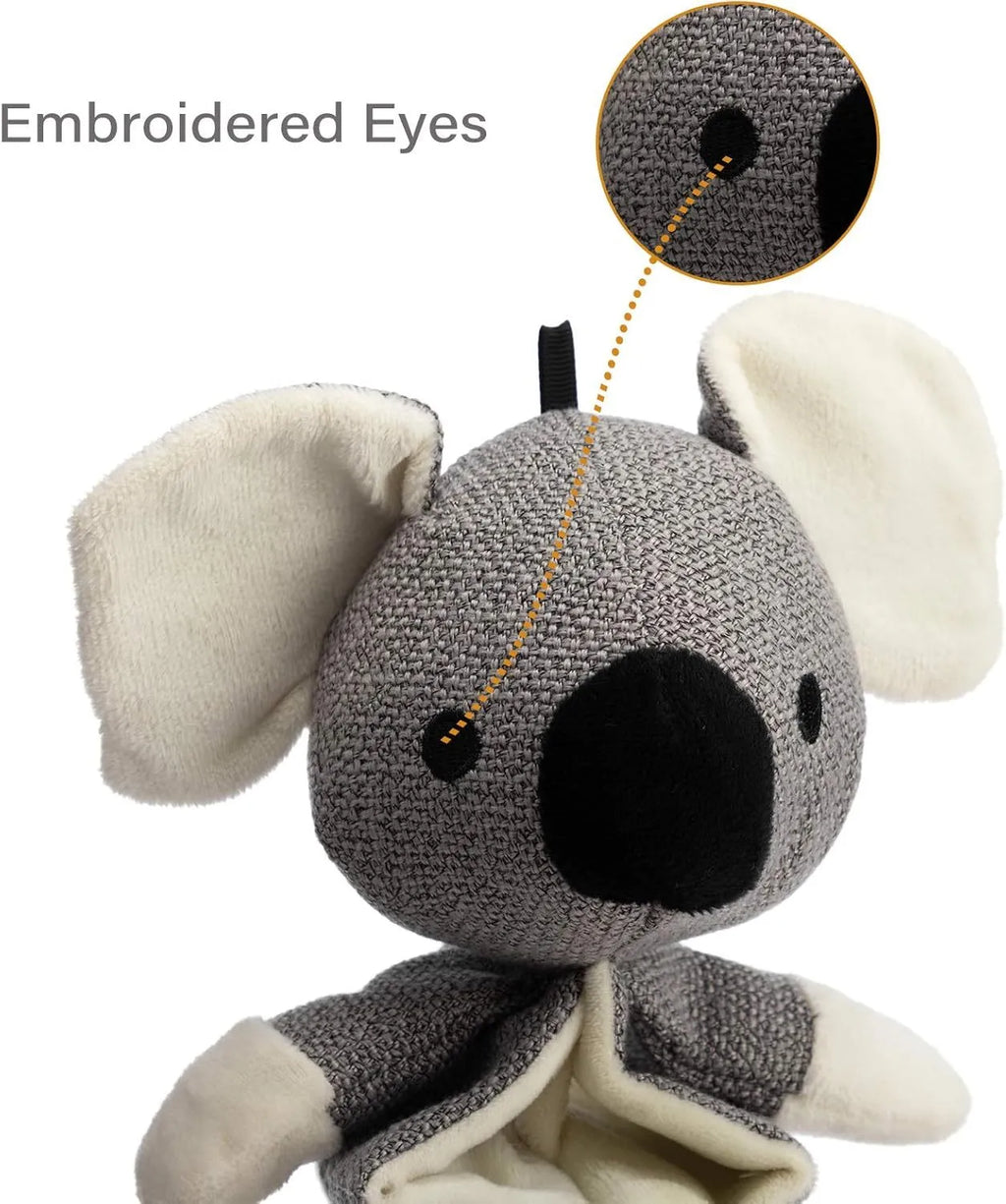 Grey koala squeaky dog toy with crinkle paper, measuring 30cm long.