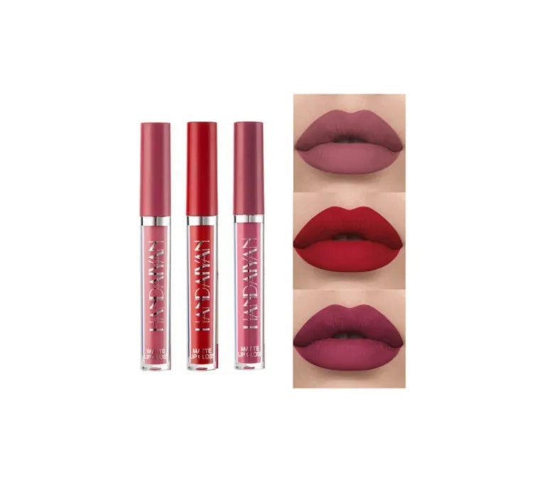 HANDAIYAN matte non-stick cup liquid lipstick in 2.5ml bottle, showing colour options 1-12 and Set B.