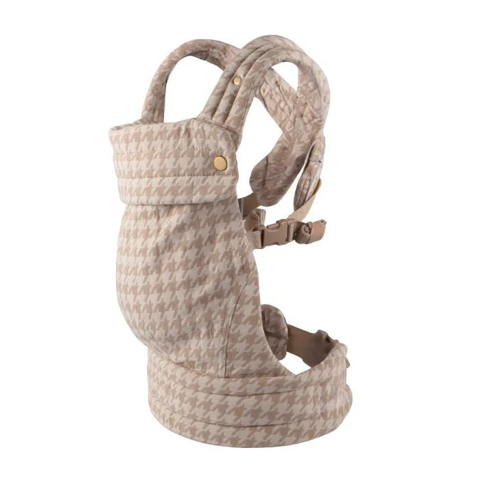 Baby carrier in champagne houndstooth with adjustable shoulder strap, free size, for ages 0-4 years