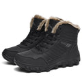 Men's fleece-lined snow boots in black with artificial PU upper and flat heel