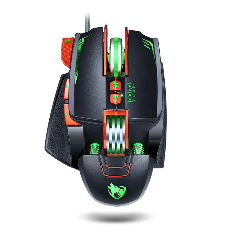 Thunder Wolf V9 black and grey wired gaming mouse with six buttons and ergonomic shape