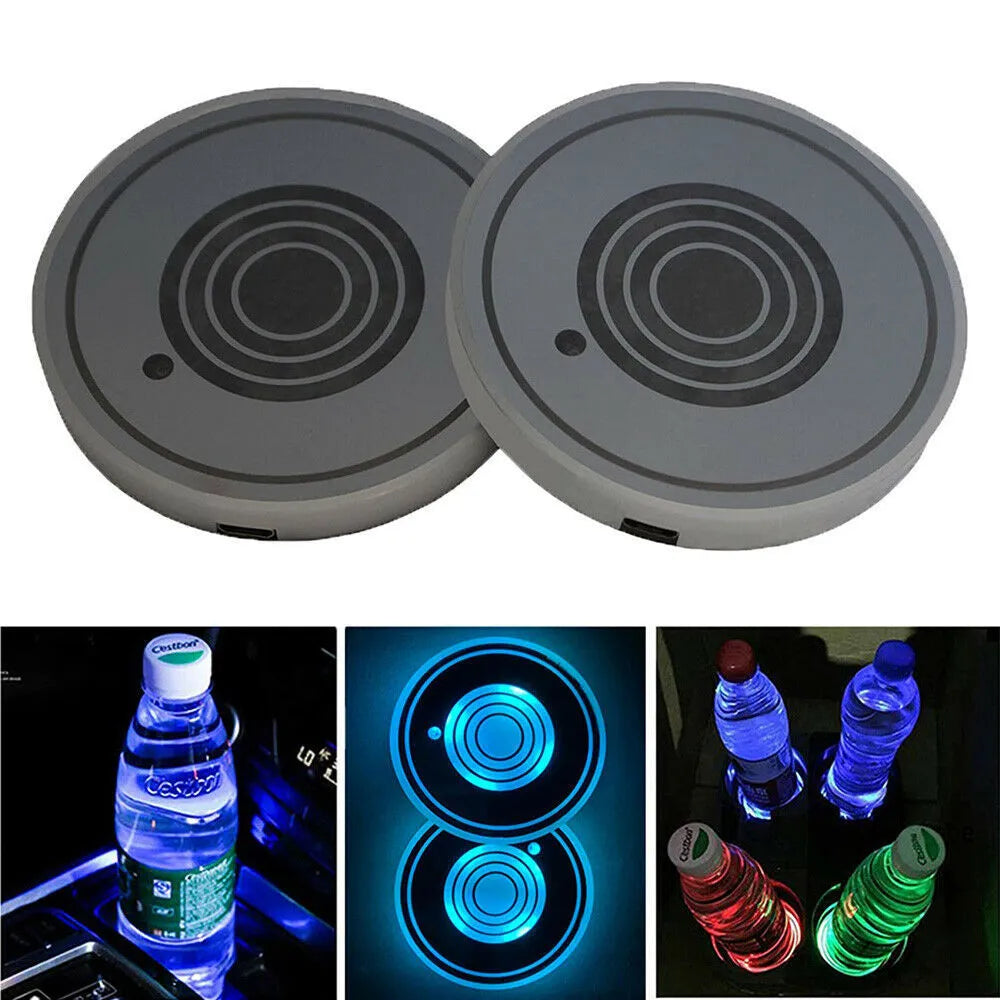 Pair of USB charging car cup holder water bottom mat coaster lights with acrylic build and smart sensor for GM models