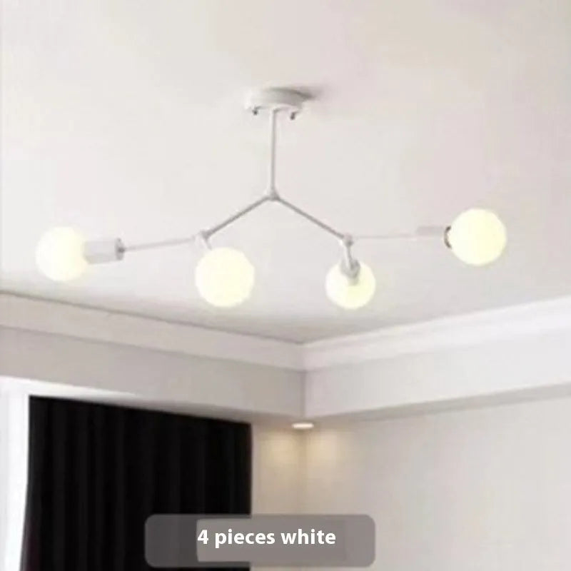 Nordic style black iron chandelier with multiple lights hanging from a ceiling