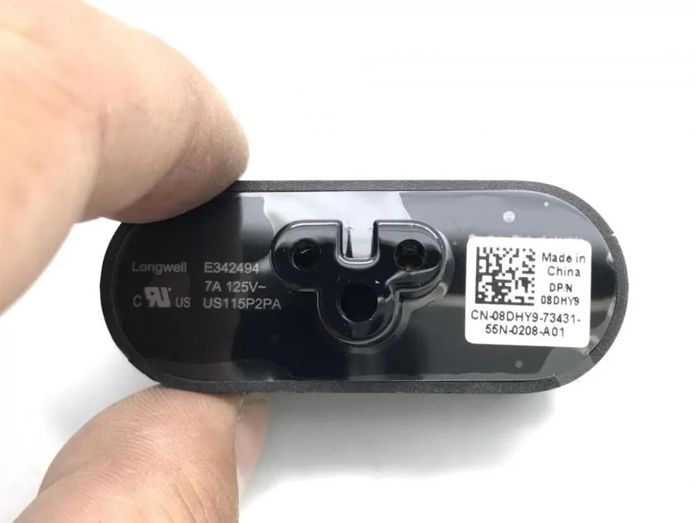 Black US notebook power head with a folding two-prong plug shown in straight and folded positions.