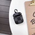 Black leather grid hard shell protective case for iPhone XS Max with anti-lost hook for Bluetooth headset.