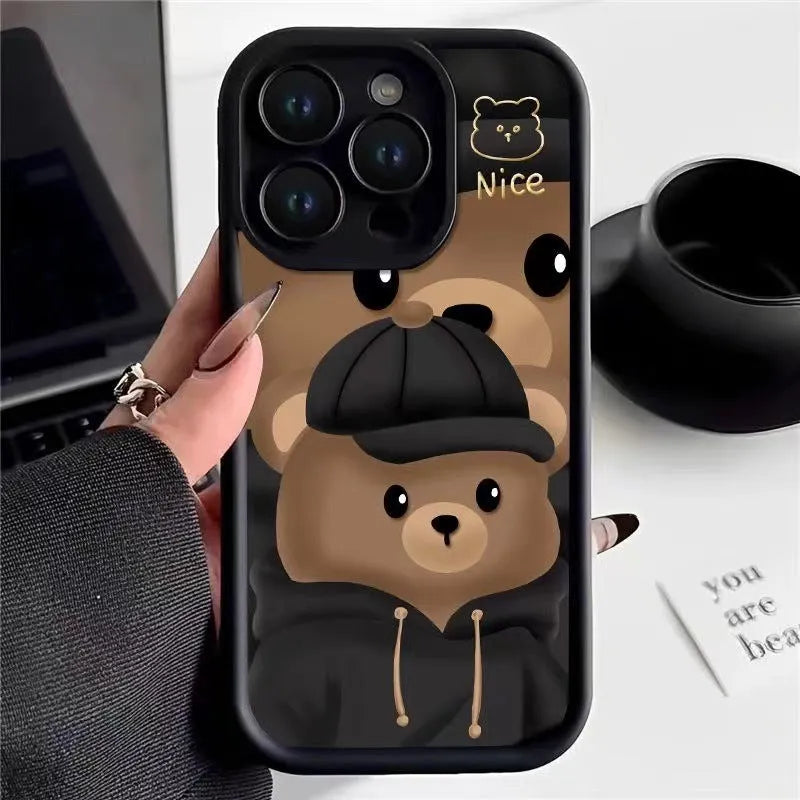 Bear theme TPU phone case for Apple iPhone in Classic Black