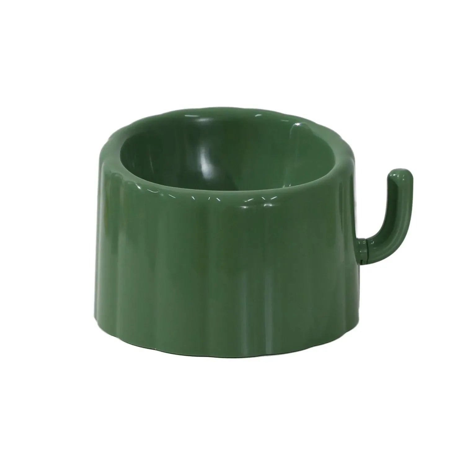 Solid green cat bowl with cactus design and anti-slip base