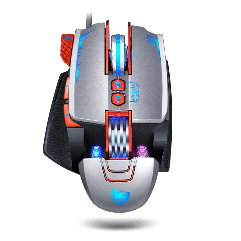 Thunder Wolf V9 black and grey wired gaming mouse with six buttons and ergonomic shape