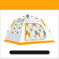 Portable children's camping folding tent with cat print, fibreglass poles, and 210T waterproof flysheet pitched outdoors