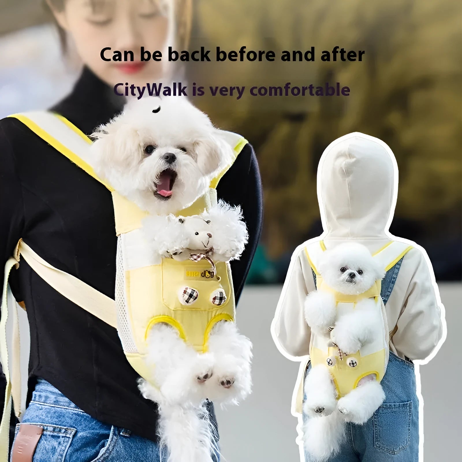 Portable cat carrier chest bag with cartoon animal pattern and adjustable shoulder strap