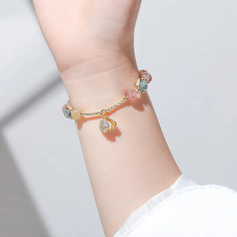 Colourful cartoon animal zodiac crystal shell bracelet for women with electroplated finish