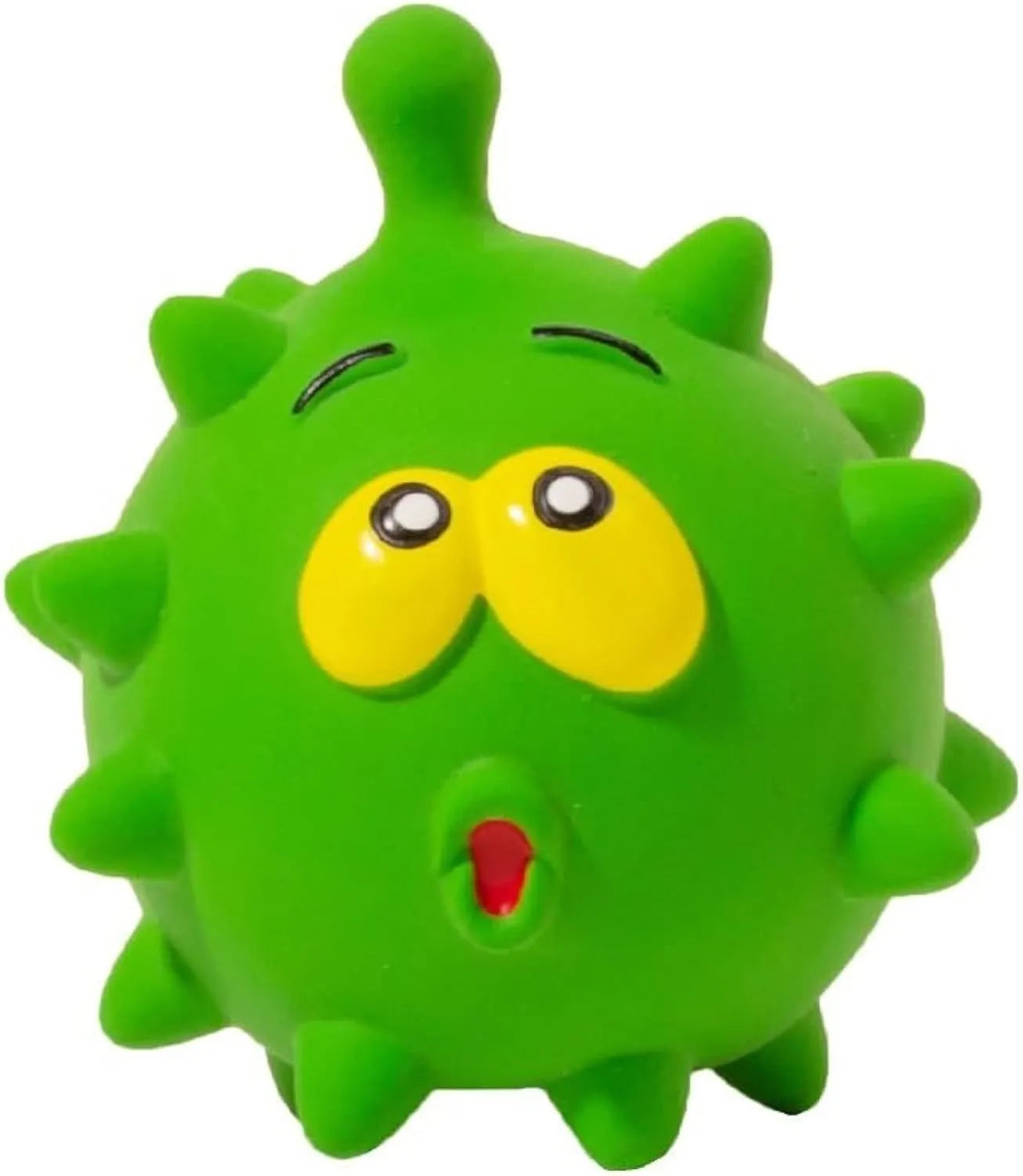 Set of four colourful squeaky dog balls with cute faces, made from natural latex rubber.