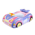 Pink inflatable car-shaped swimming ring with cartoon sports boat design for children.