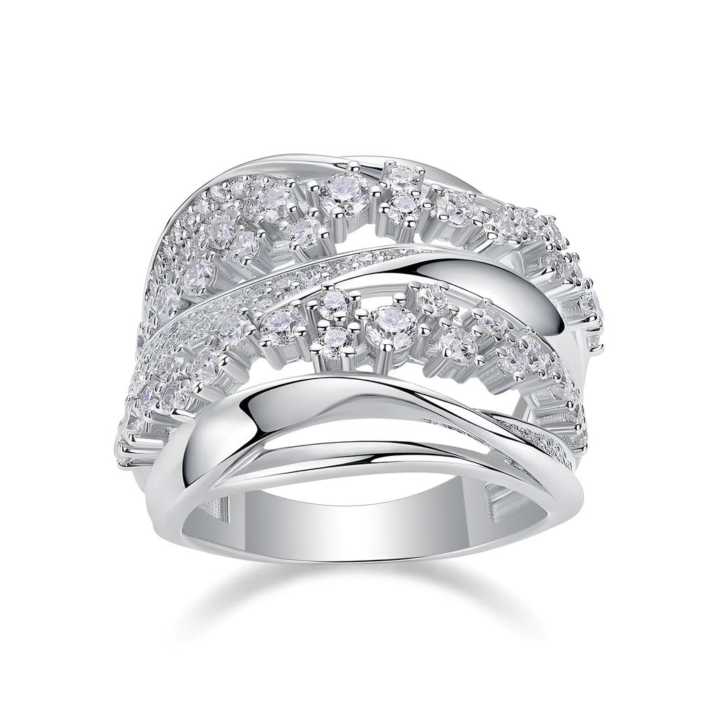 Blossoming All The Way moissanite wedding ring set in S925 silver with platinum plating, gift box packaging