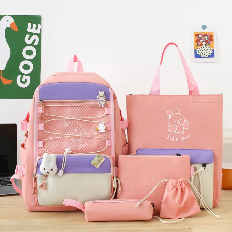 Nylon student backpack in four colour options with curved shoulder straps for junior high school