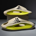 Men's casual soft bottom non-slip platform EVA slippers in black, white, and khaki