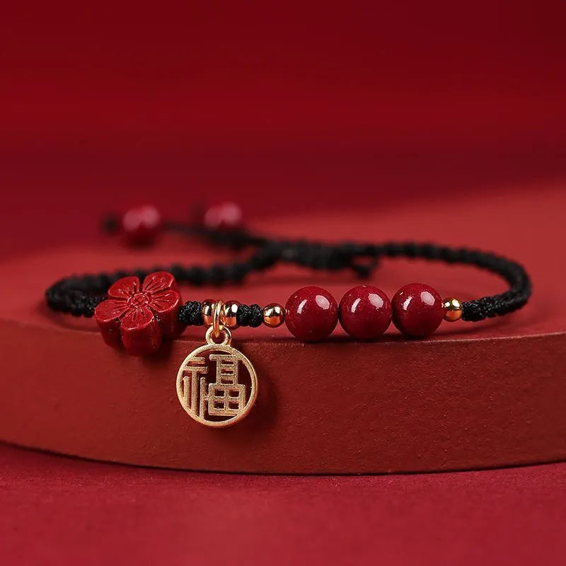 Cinnabar examination luck bracelet with braided rope strap and lucky charm card in choice of colours