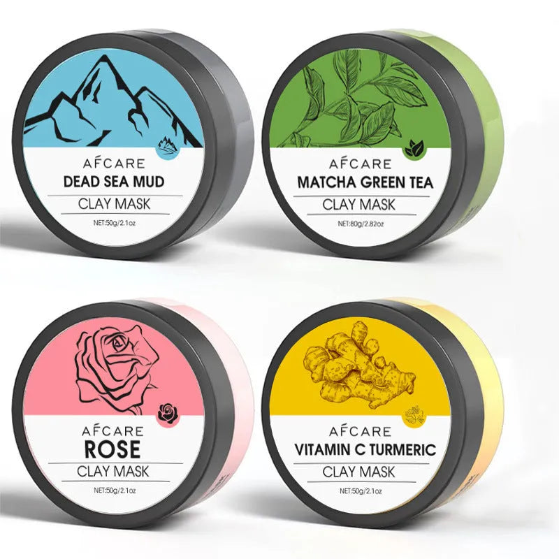 Four tube Dead Sea mud mask set with green tea, turmeric and rose clay for universal skin types