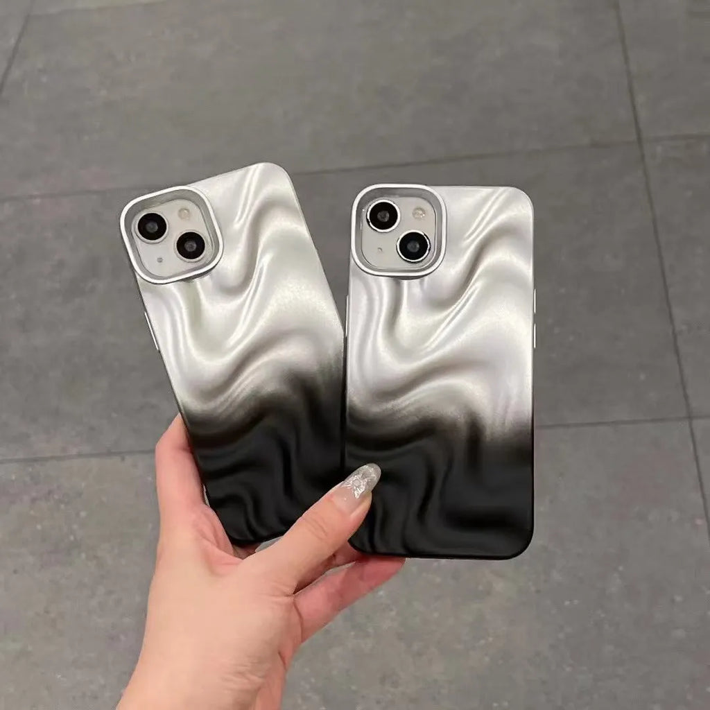 TPU water ripple embossed phone case in silver grey for iPhone with wave pattern and all-inclusive design