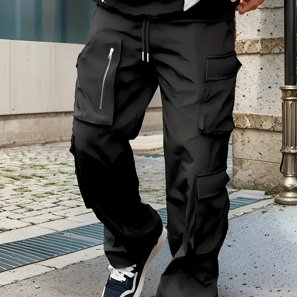 Spring autumn work pants youth slim-fit multi-pocket casual trousers in black