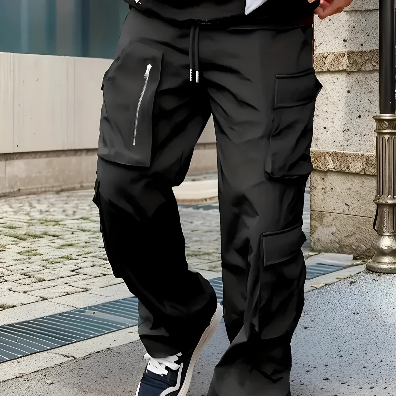Spring autumn work pants youth slim-fit multi-pocket casual trousers in black
