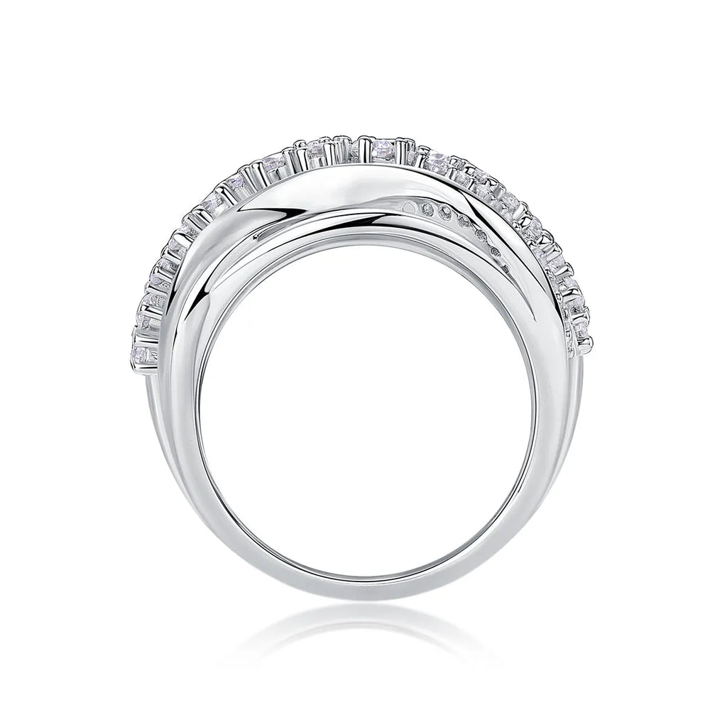 Blossoming All The Way moissanite wedding ring set in S925 silver with platinum plating, gift box packaging