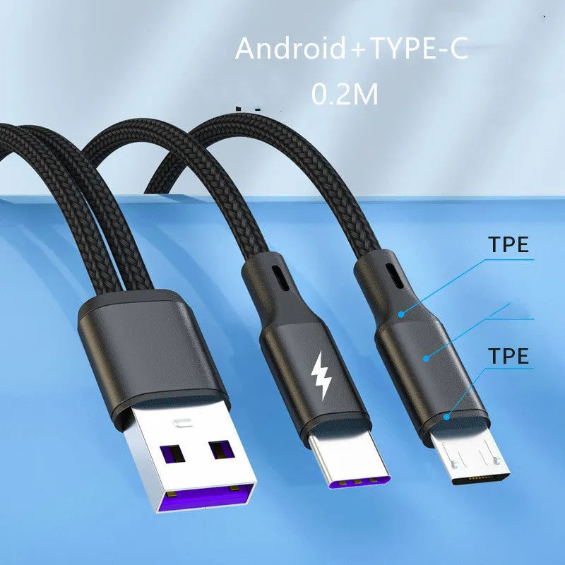 Black and red braided dual-output fast charging cable with aluminium connectors.