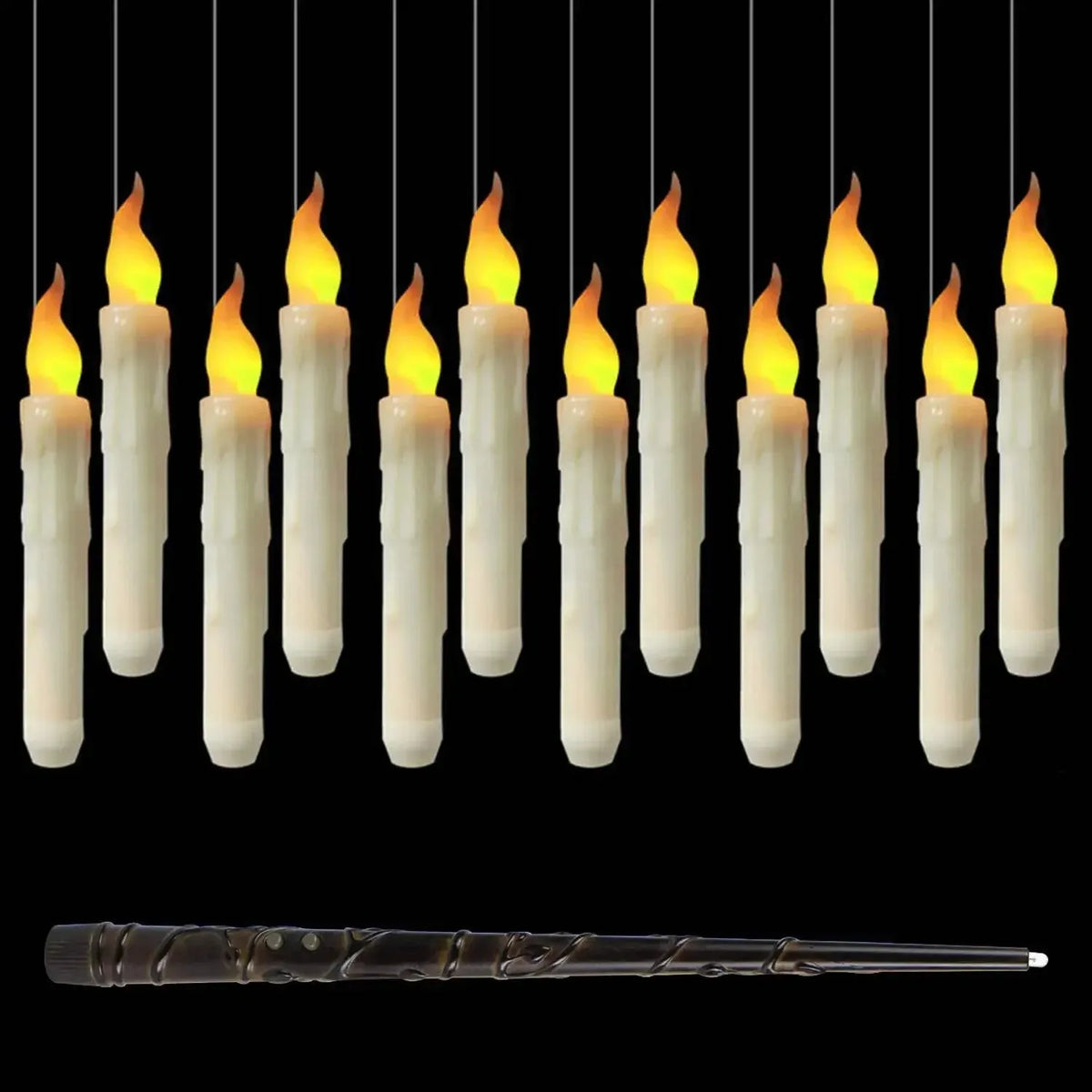 12 white floating LED candles with magic wand remote control and hanging hooks for Halloween decoration