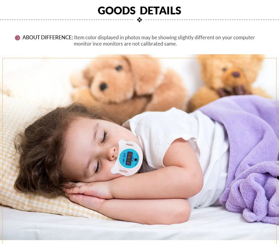 Blue and pink pacifier digital thermometer for baby oral temperature measurement with LCD display
