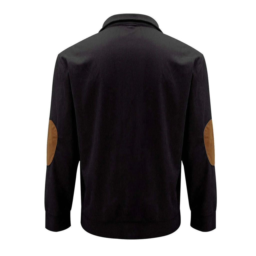 Men's casual stand-collar long sleeve pullover sweatshirt in solid colour with striped design, loose fit polyester top